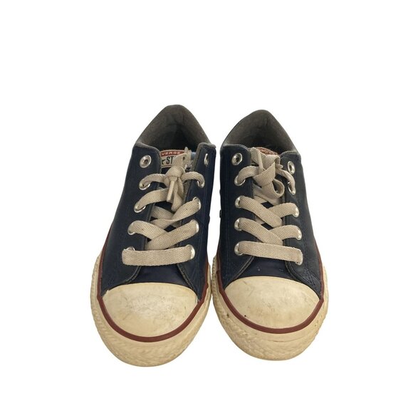 Converse All Star Junior kids Size 1 Blue Leather Rubber Sole Sneakers shoes - Picture 2 of 8